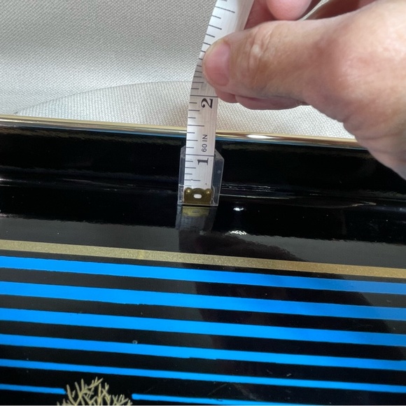 Japan Lacquerware Black Blue Tray Gold Leafing Trees Srednick Collection Forest - Picture 9 of 13